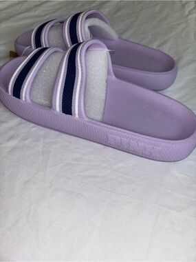 PINK Victoria's Secret Lavender Slide Sandals with Navy & White Stripes